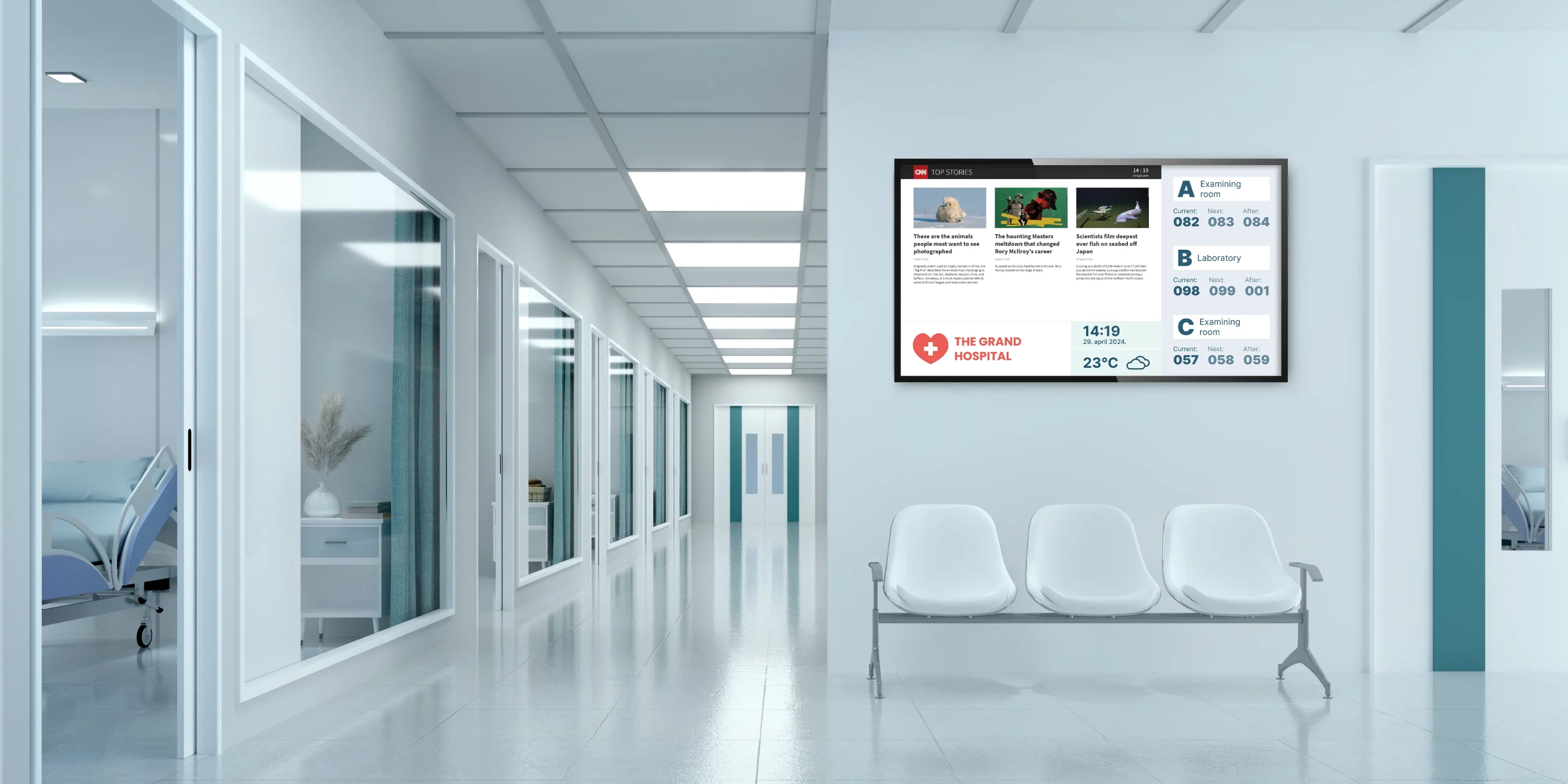 a digital signage powered waitting room in a
    hospital